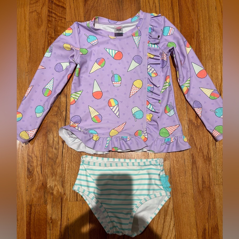 Ruffle Butt Ice Cream Rashguard Set, Size 6
